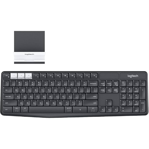 Logitech K375s Multi-Device (Original) - Clavier Sans Fil Bluetooth - Résistant Aux Éclaboussures Avec Support Universel Pour Tablette Et Smartphone (QWERTY Anglais)