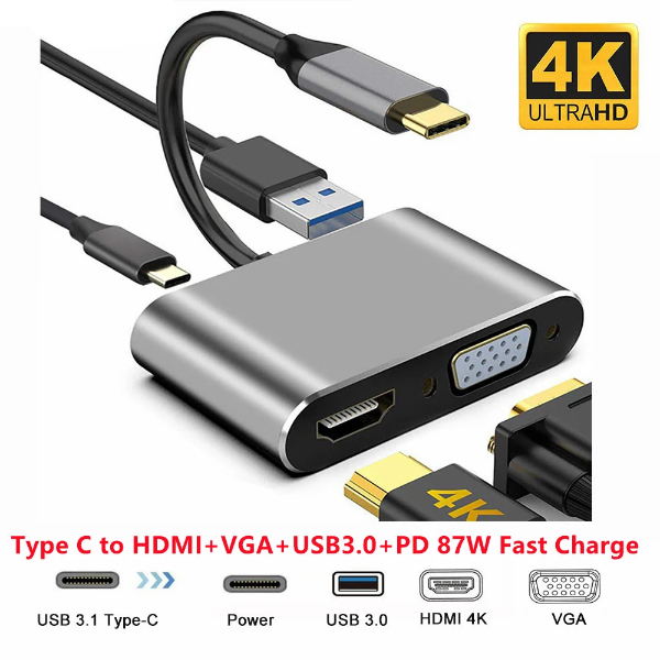 Convertisseur Type-C vers Type-C HDMI + VGA & USB3.0